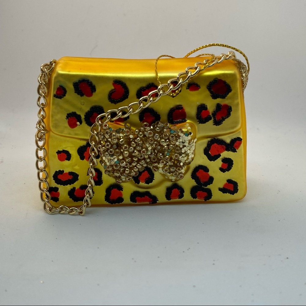 Bloomingdale’s Glass Handbag Ornament With Chain Christmas